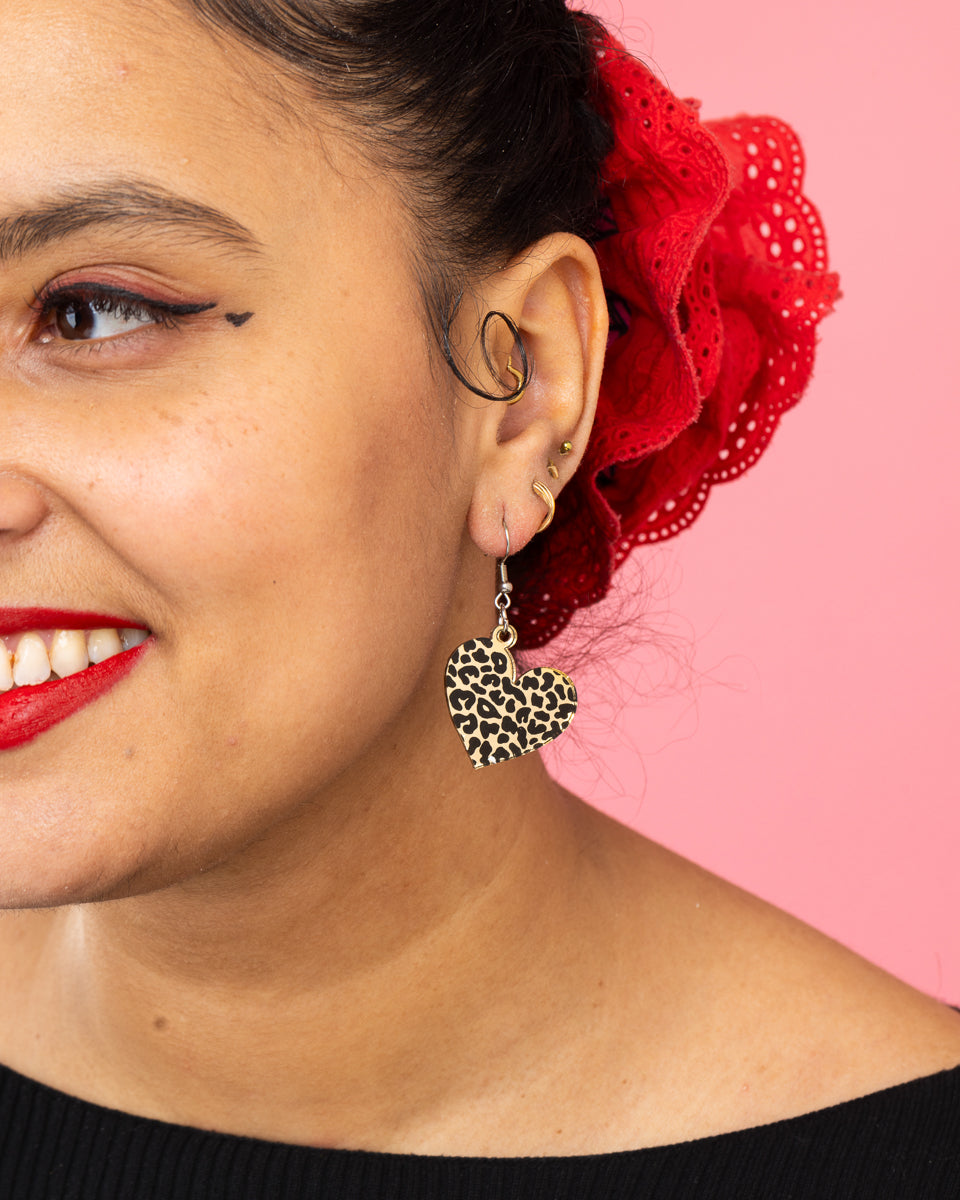 Animal Print Heart Earrings