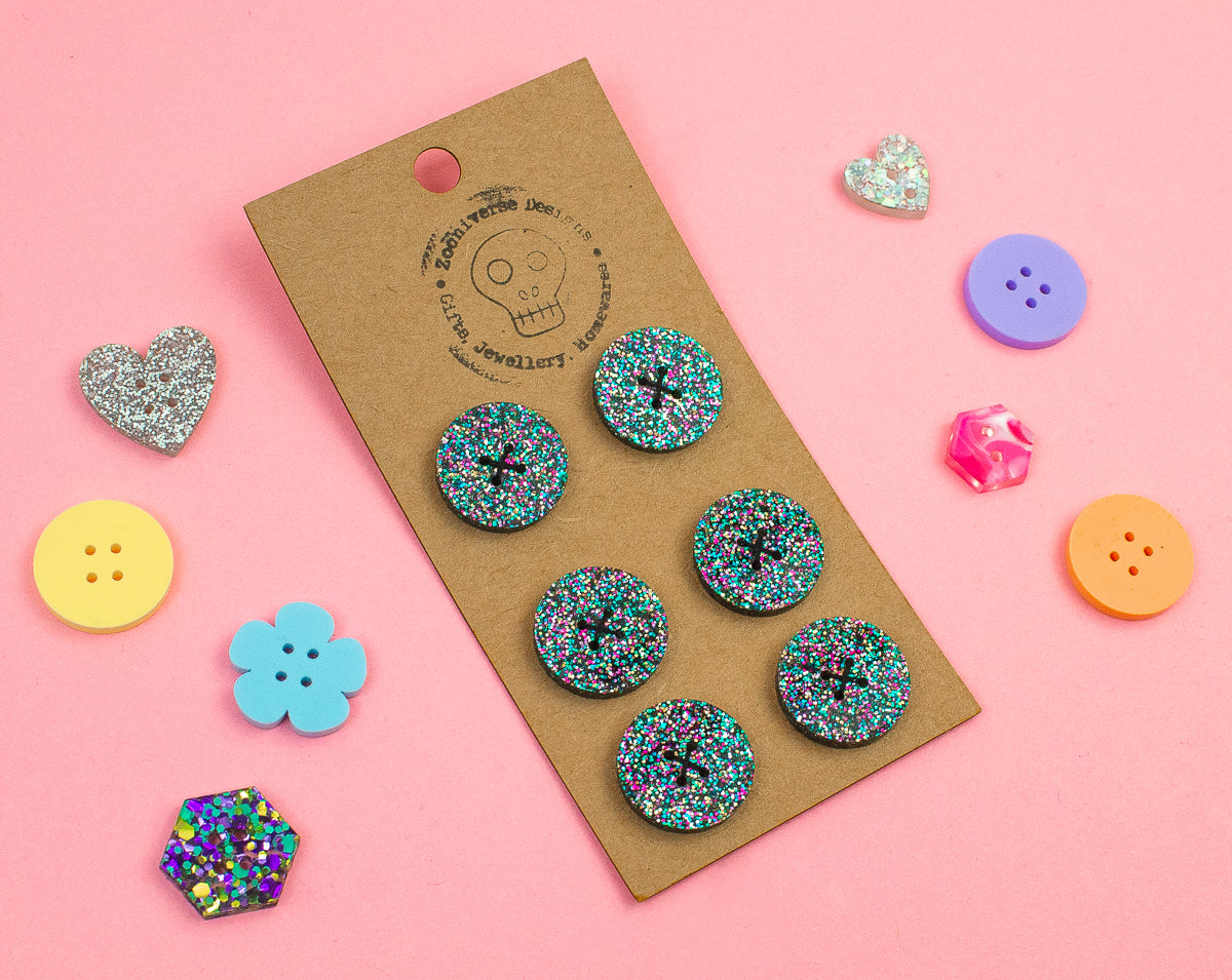 Black Multi Glitter Acrylic Buttons