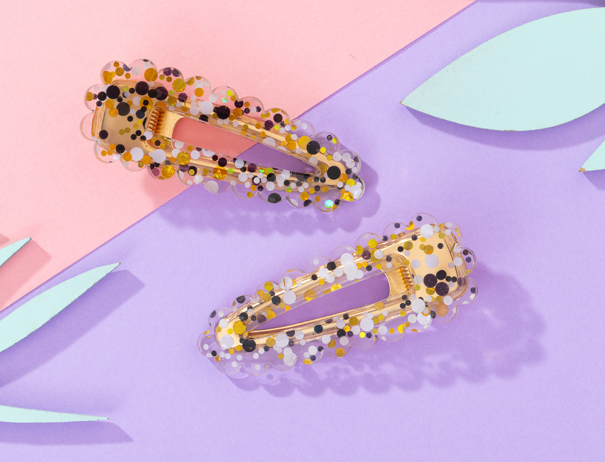 Black confetti Hairclips