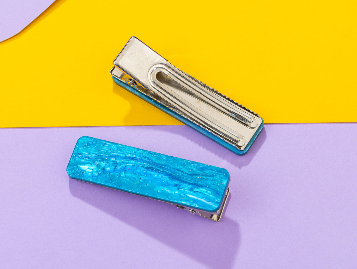 Blue Galaxy Rectangle Hairclips