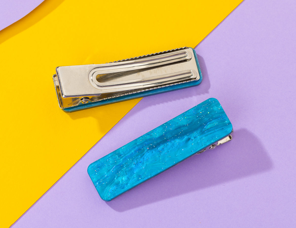 Blue Galaxy Rectangle Hairclips