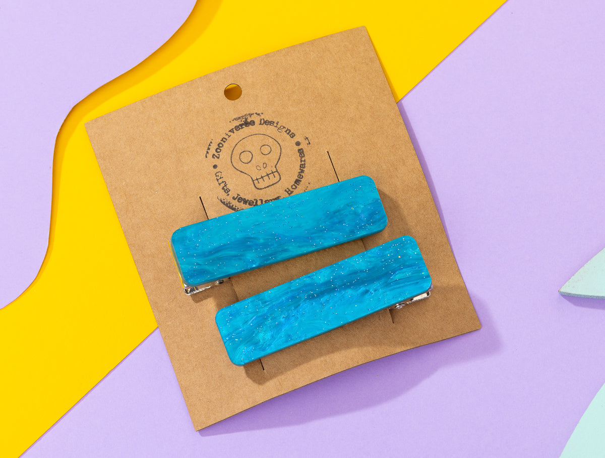 Blue Galaxy Rectangle Hairclips