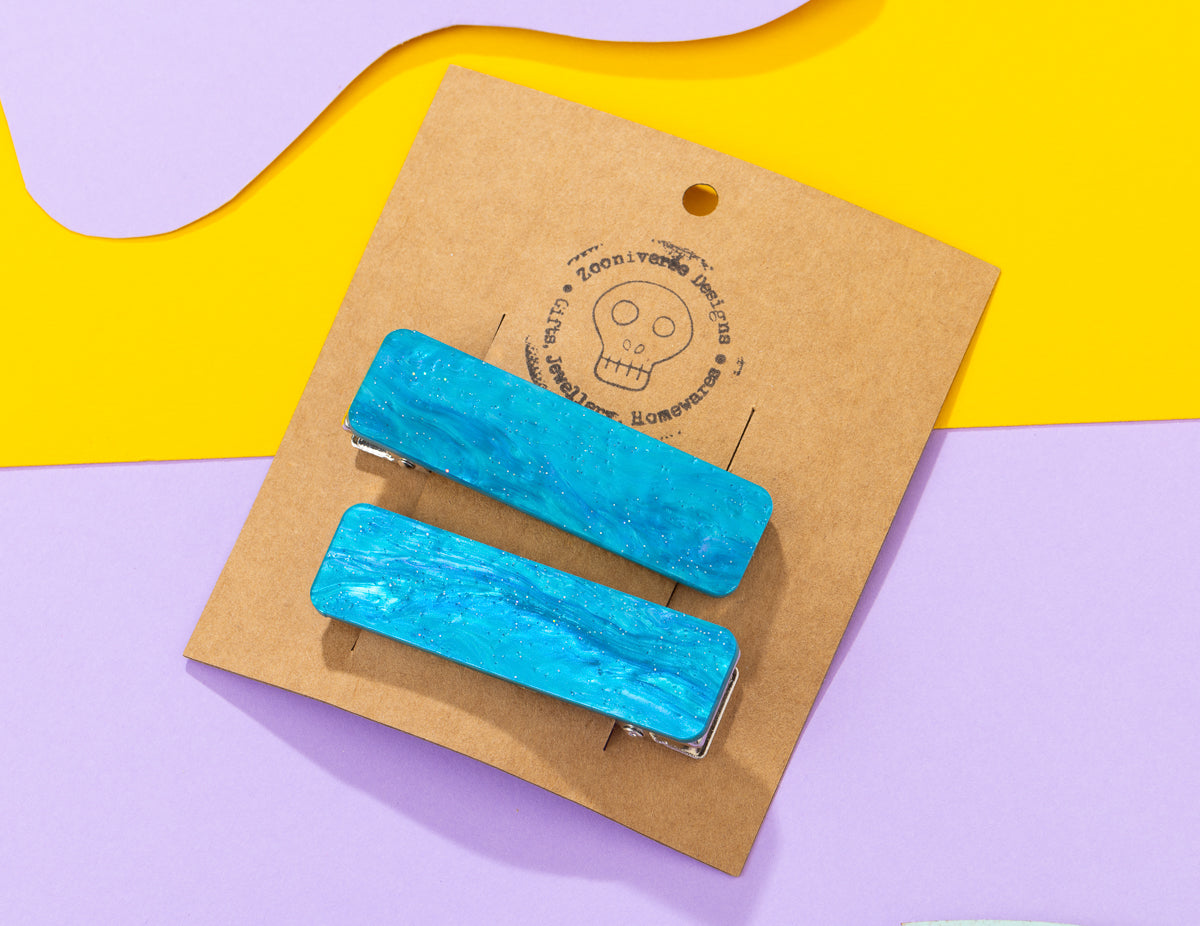 Blue Galaxy Rectangle Hairclips