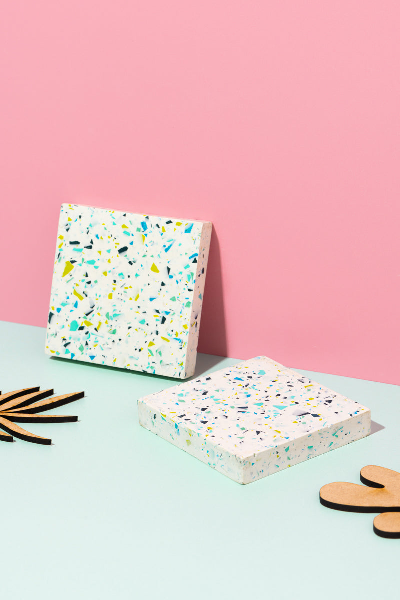 Blue, Lime, White Square Coasters