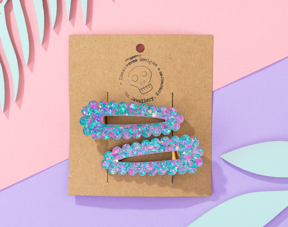 Blue and purple chunky glitter Hairclips