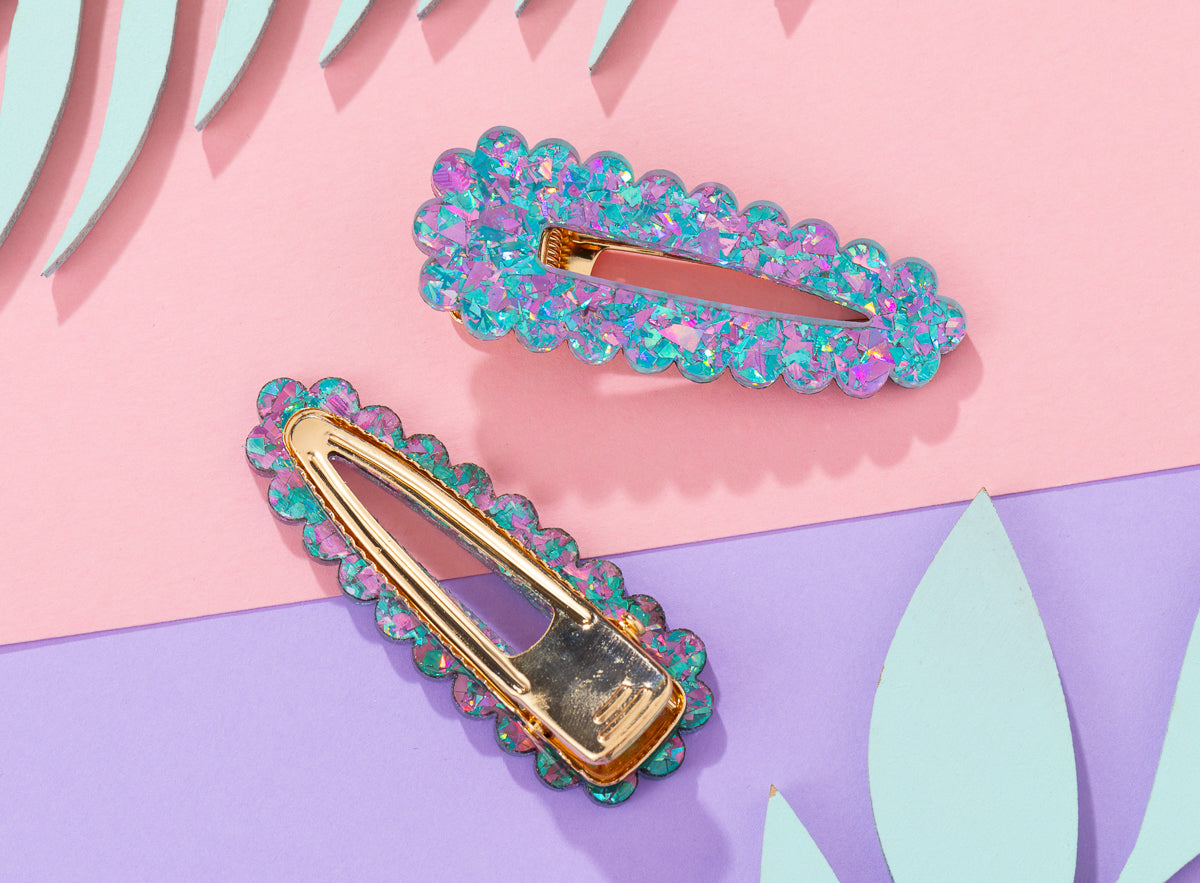 Blue and purple chunky glitter Hairclips
