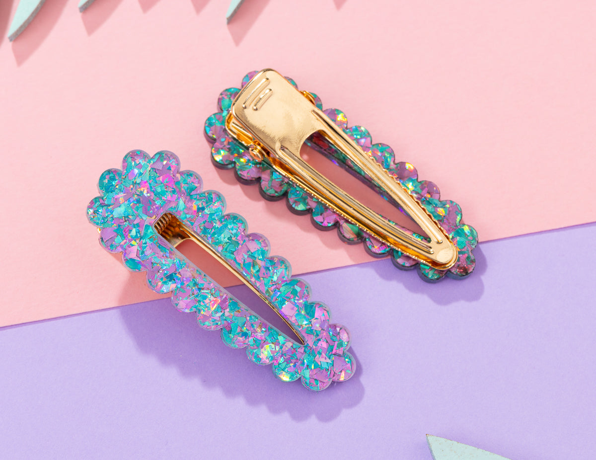 Blue and purple chunky glitter Hairclips