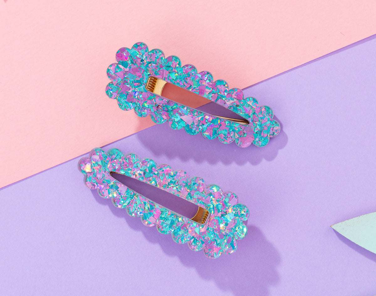 Blue and purple chunky glitter Hairclips