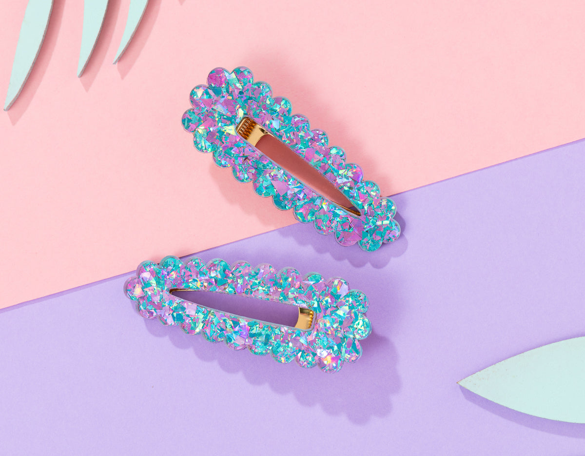 Blue and purple chunky glitter Hairclips