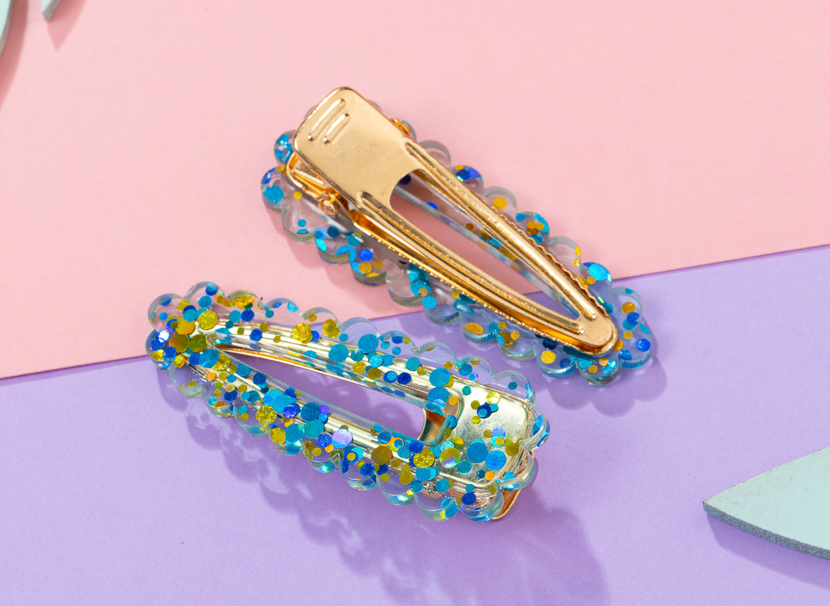 Blue confetti Hairclips