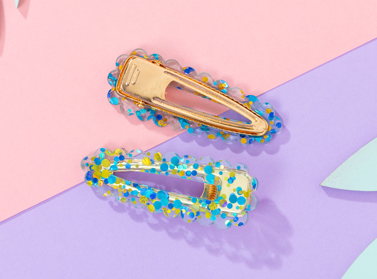 Blue confetti Hairclips