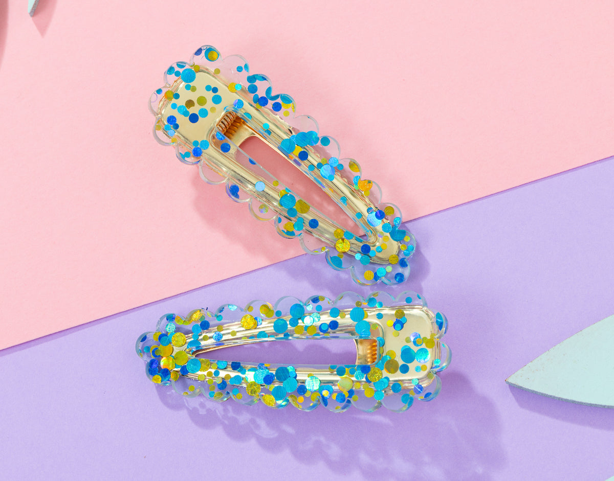 Blue confetti Hairclips