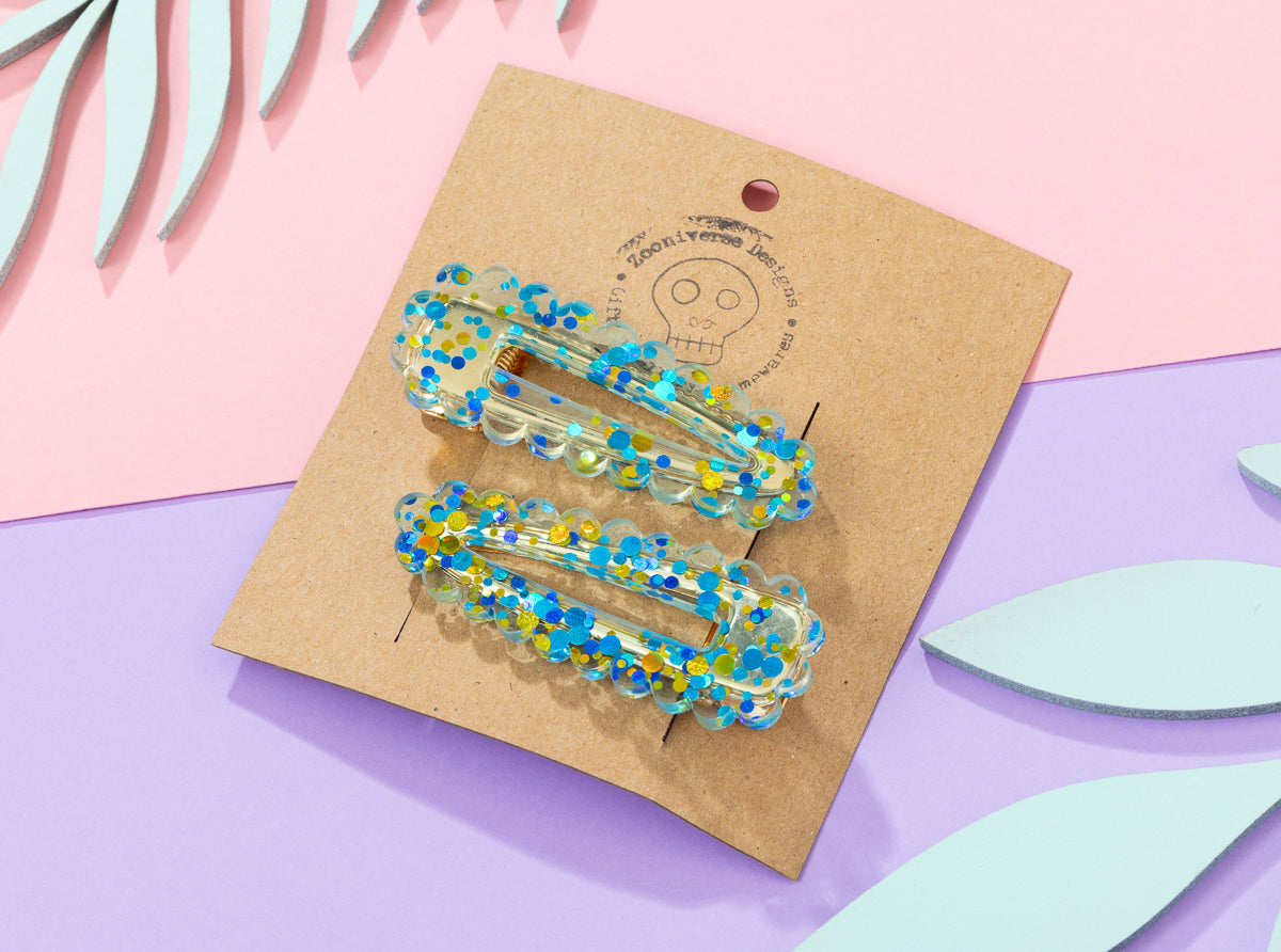 Blue confetti Hairclips