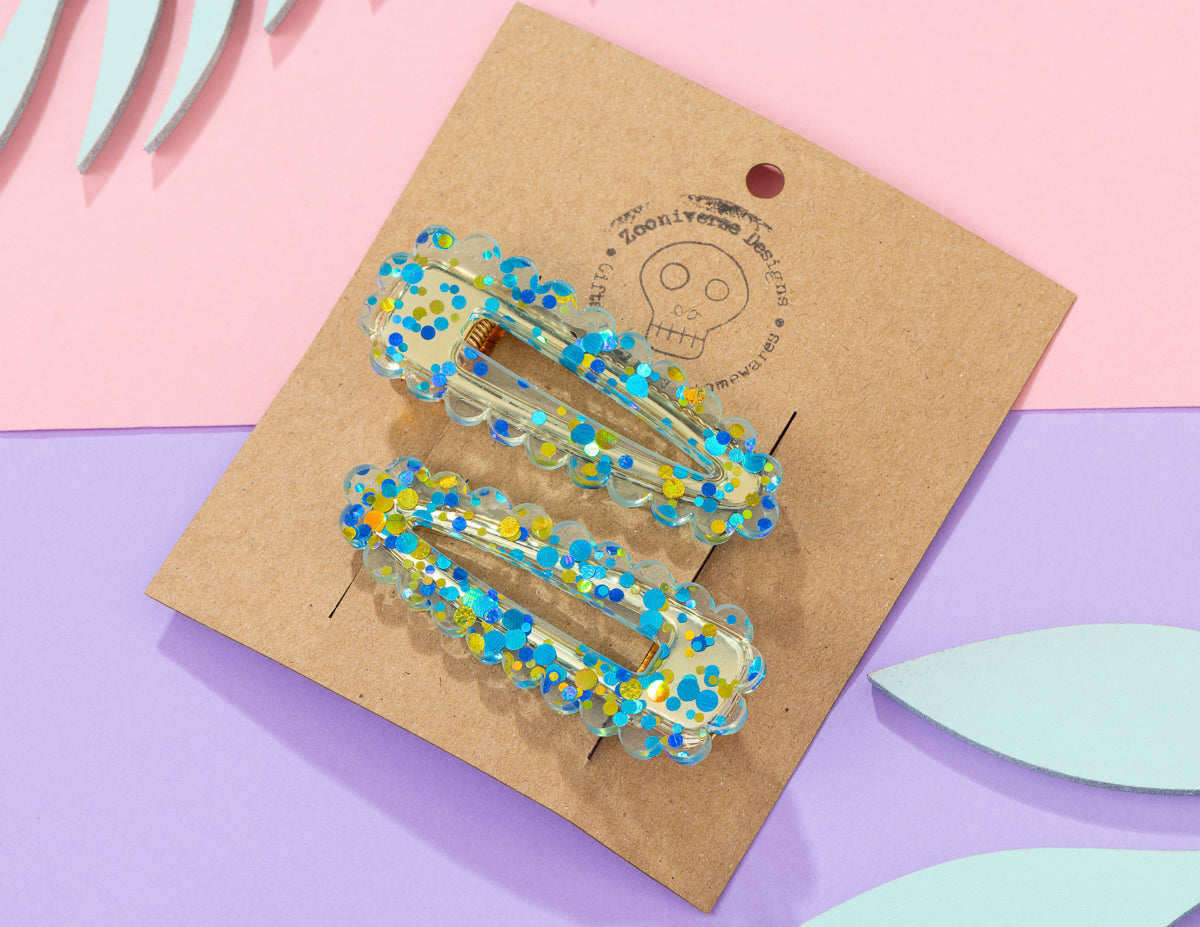 Blue confetti Hairclips