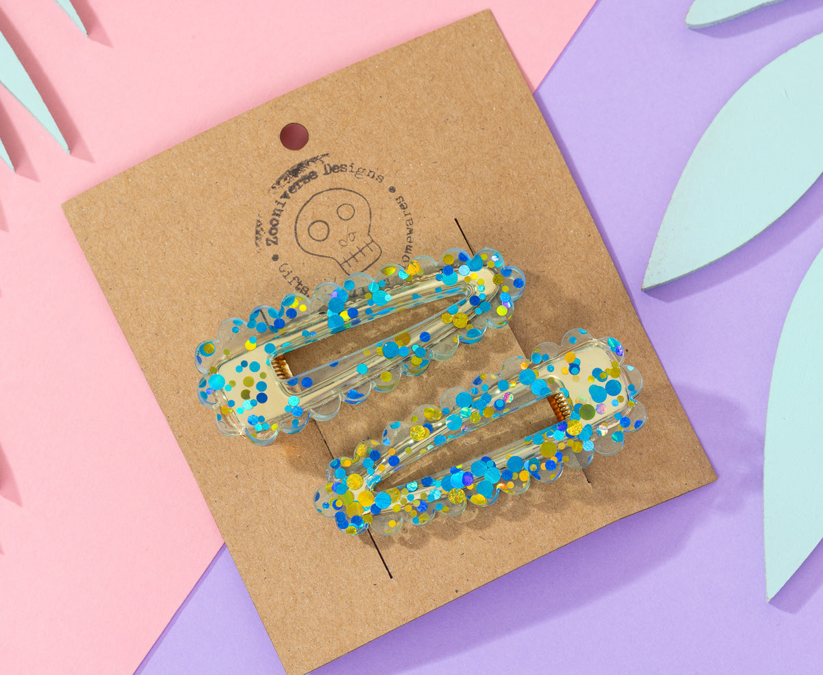 Blue confetti Hairclips