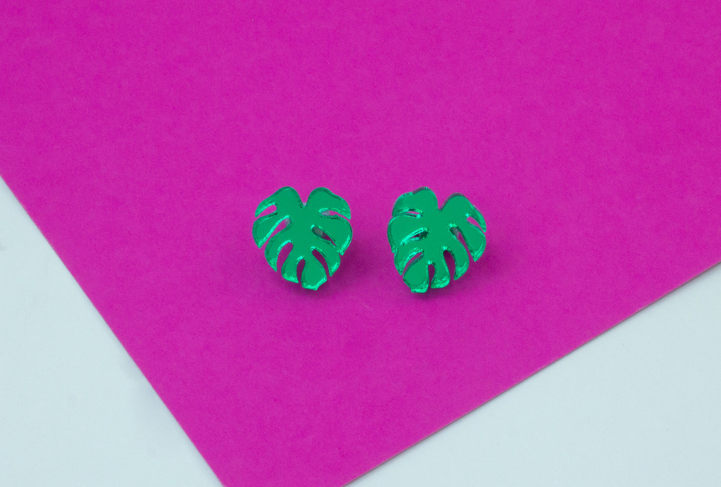 Monstera Cheese Plant Green Acrylic Stud Earrings