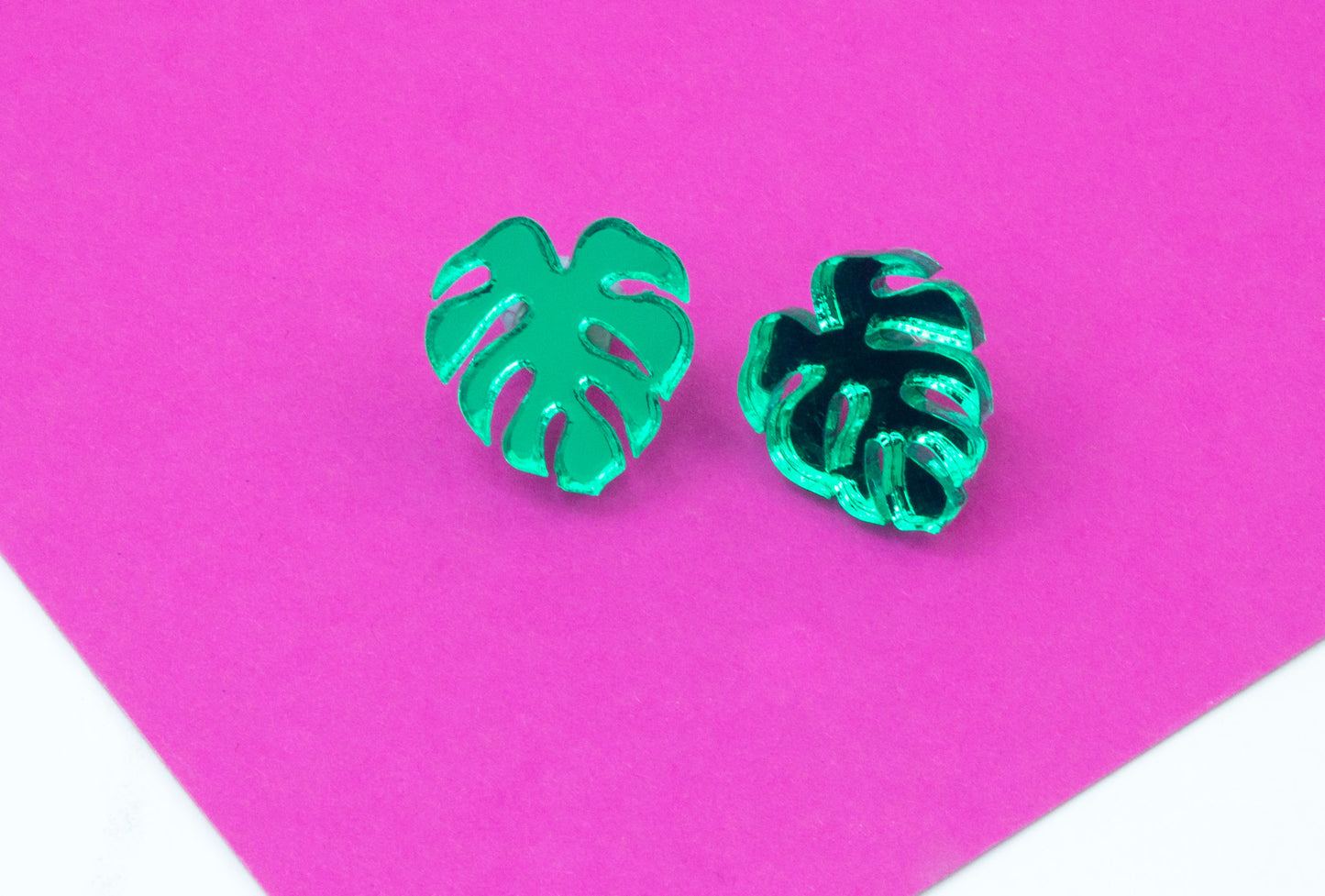Monstera Cheese Plant Green Acrylic Stud Earrings