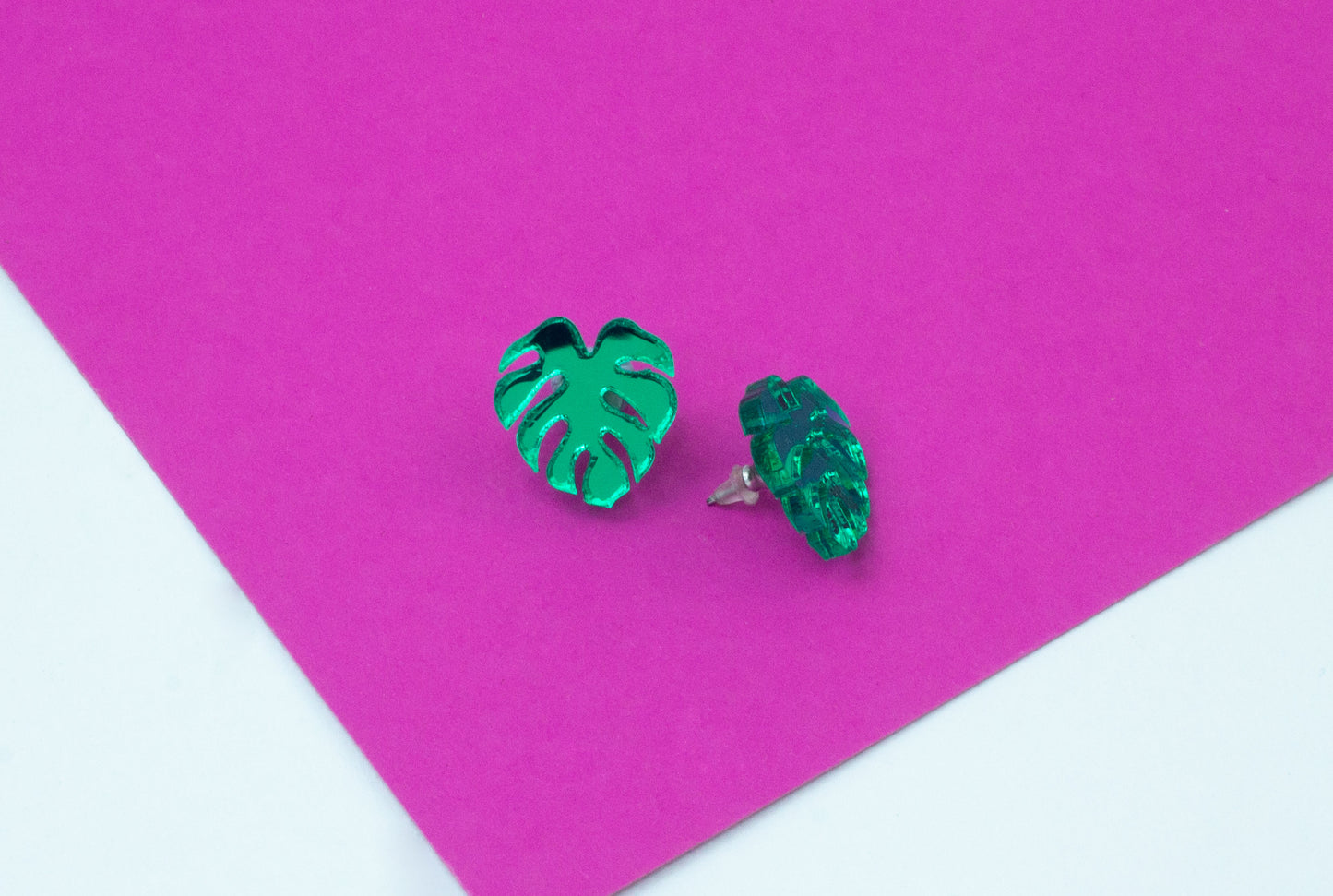 Monstera Cheese Plant Green Acrylic Stud Earrings