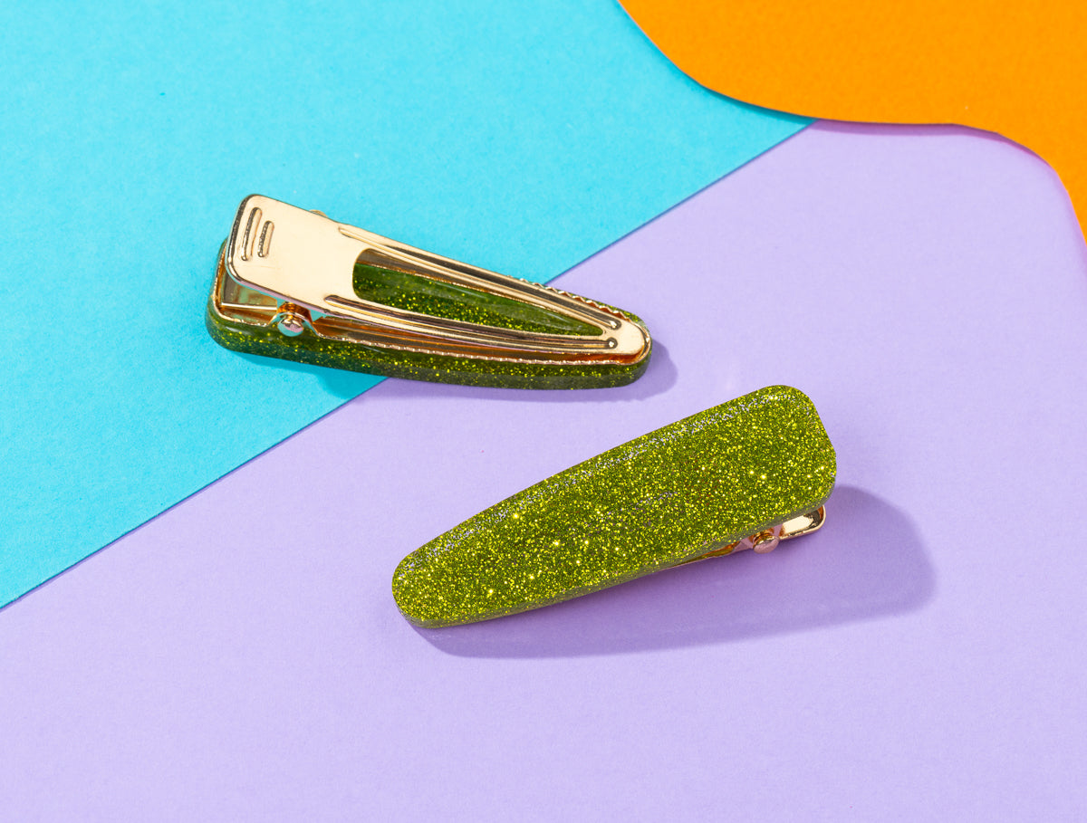 Chartreuse Glitter Hairclips