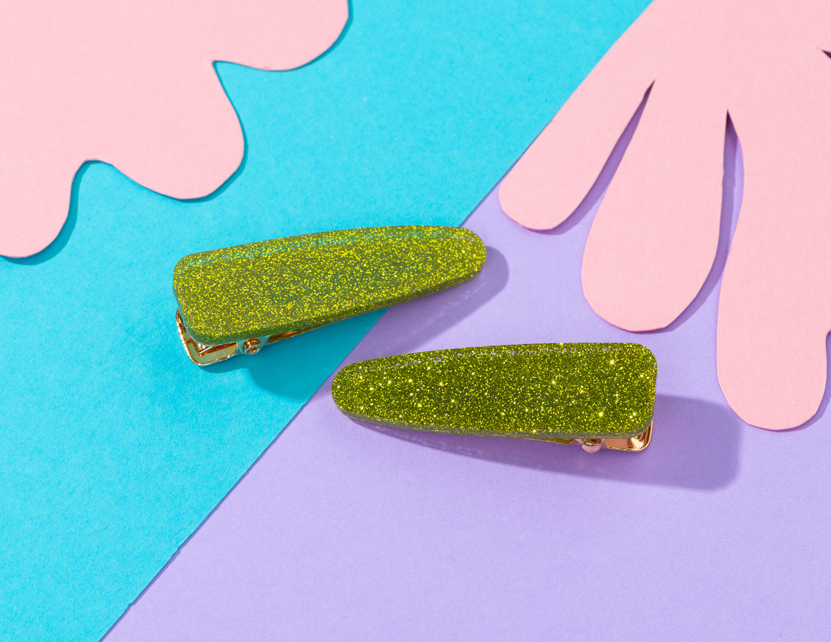 Chartreuse Glitter Hairclips