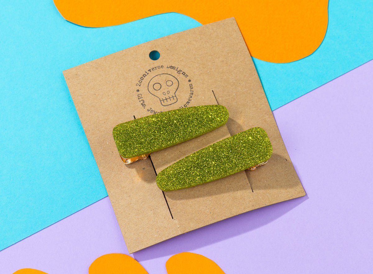 Chartreuse Glitter Hairclips