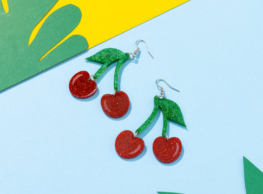 Cherry Glitter Earrings