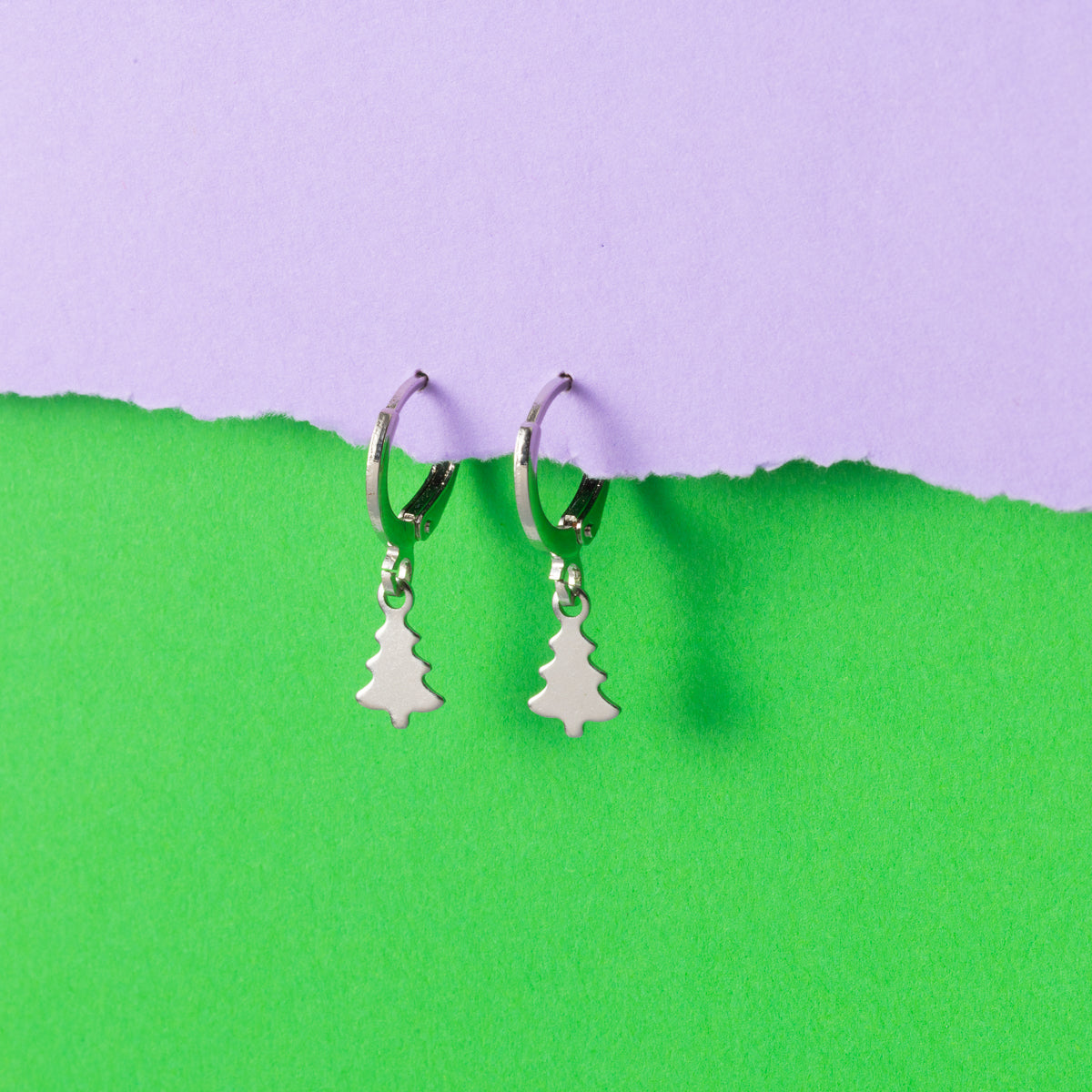 Christmas tree Huggie Hoops Silver