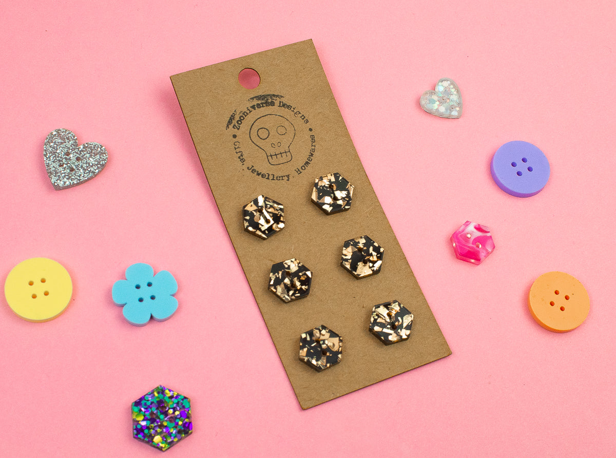 Chunky Glitter Gold Black Acrylic Buttons