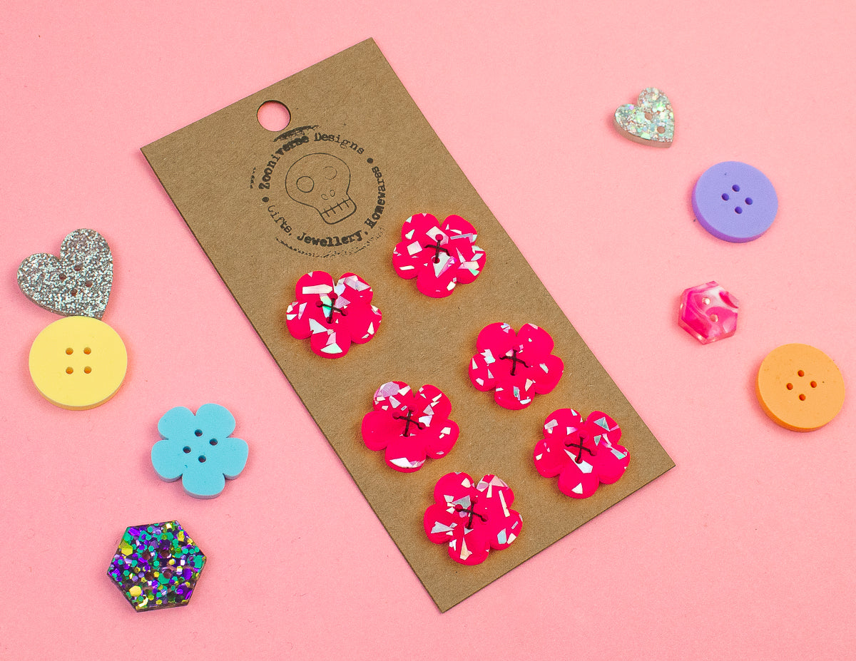 Chunky Glitter Pink Acrylic Buttons