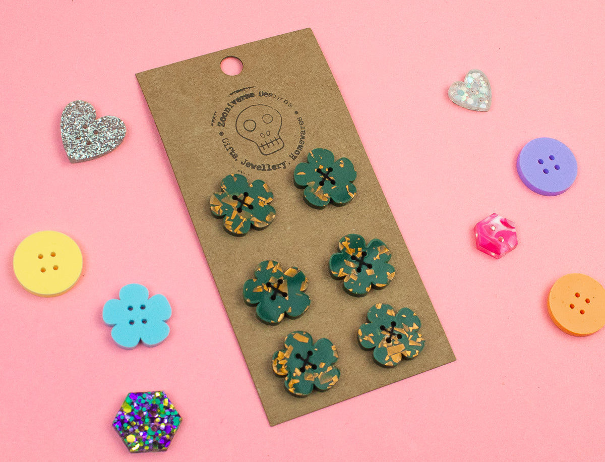 Chunky Glitter Teal Copper Acrylic Buttons