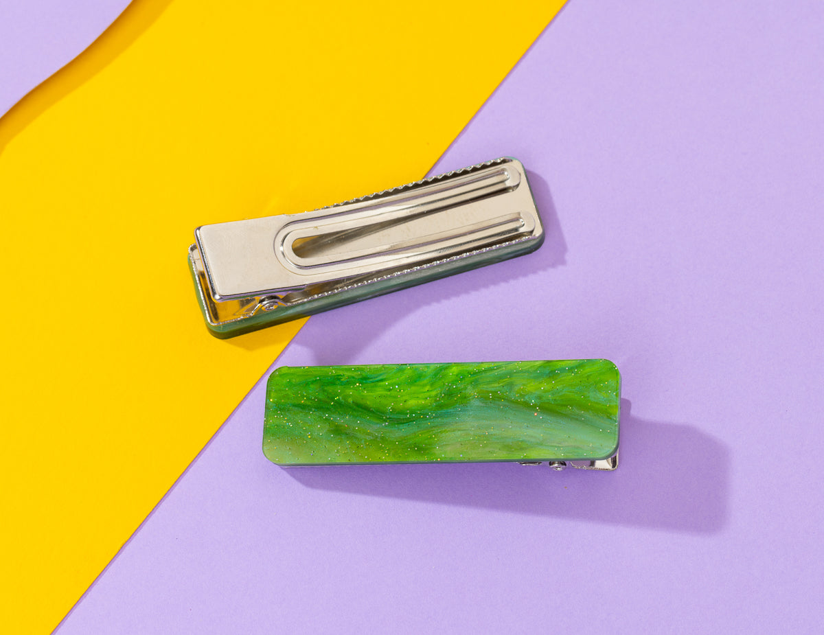 Green Galaxy Rectangle Hairclips