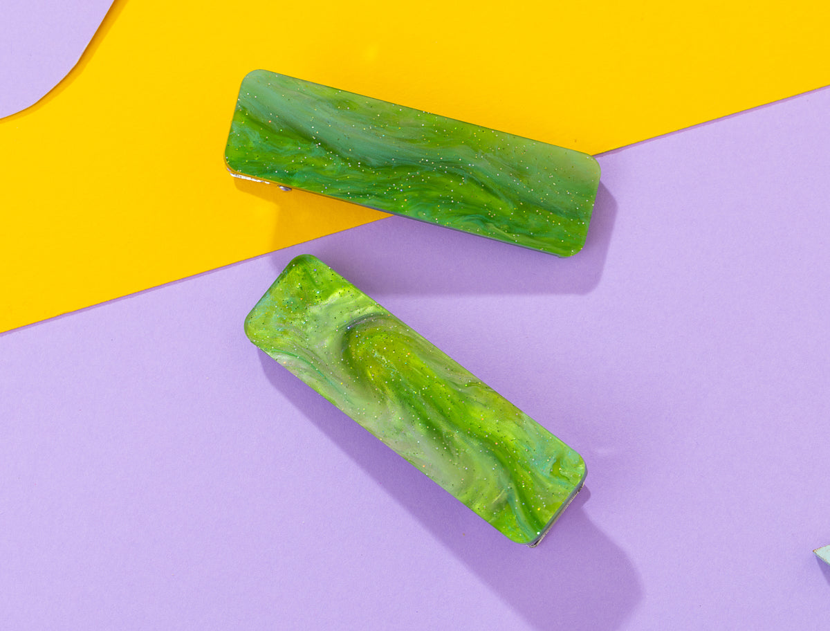 Green Galaxy Rectangle Hairclips