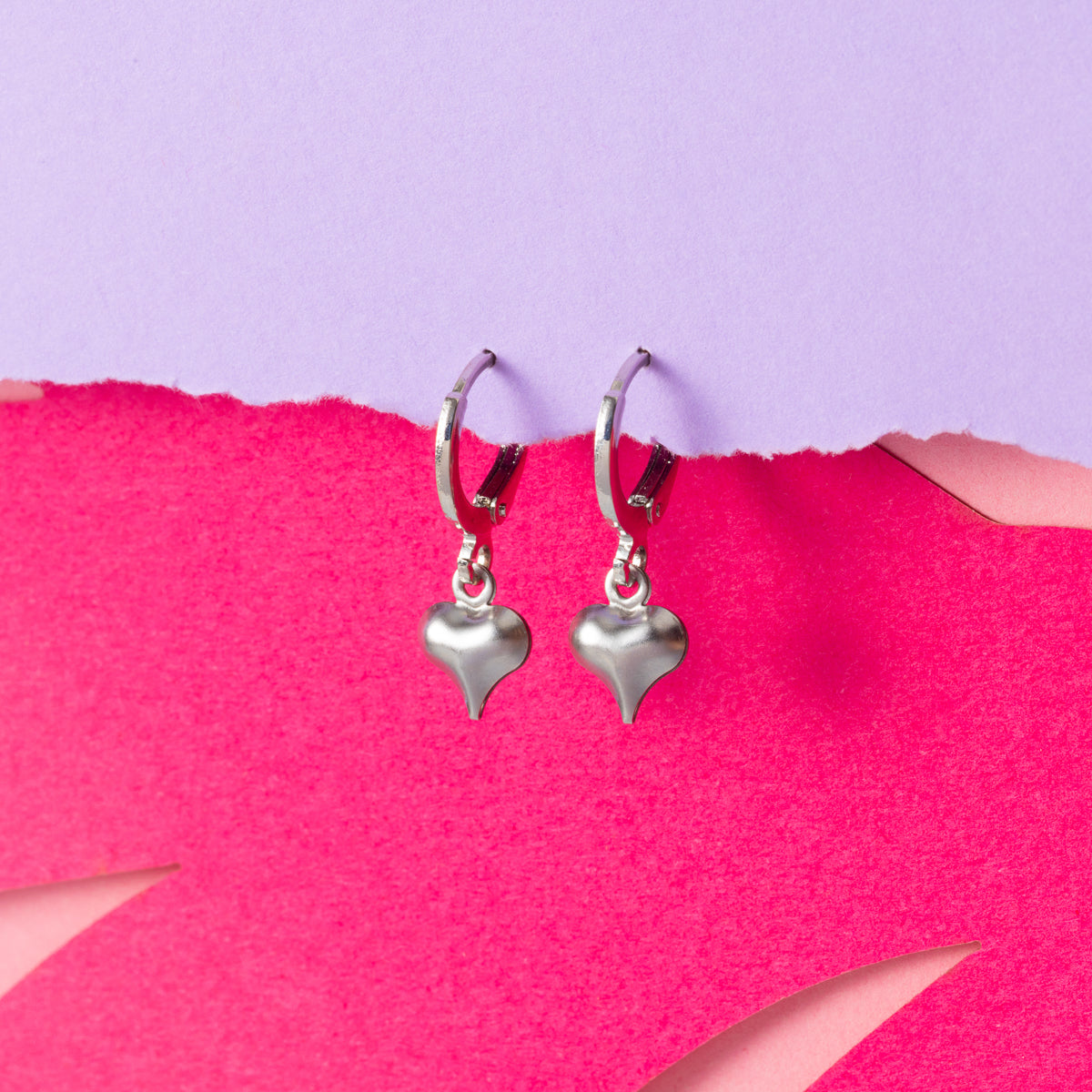 Hearts 3d Huggie Hoops Silver