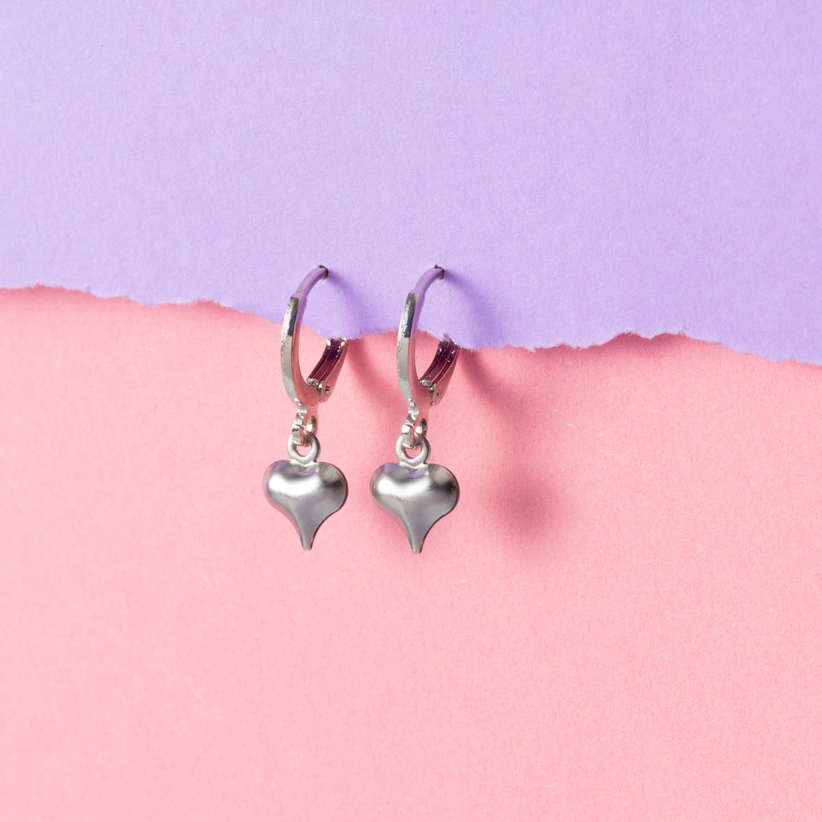 Hearts 3d Huggie Hoops Silver