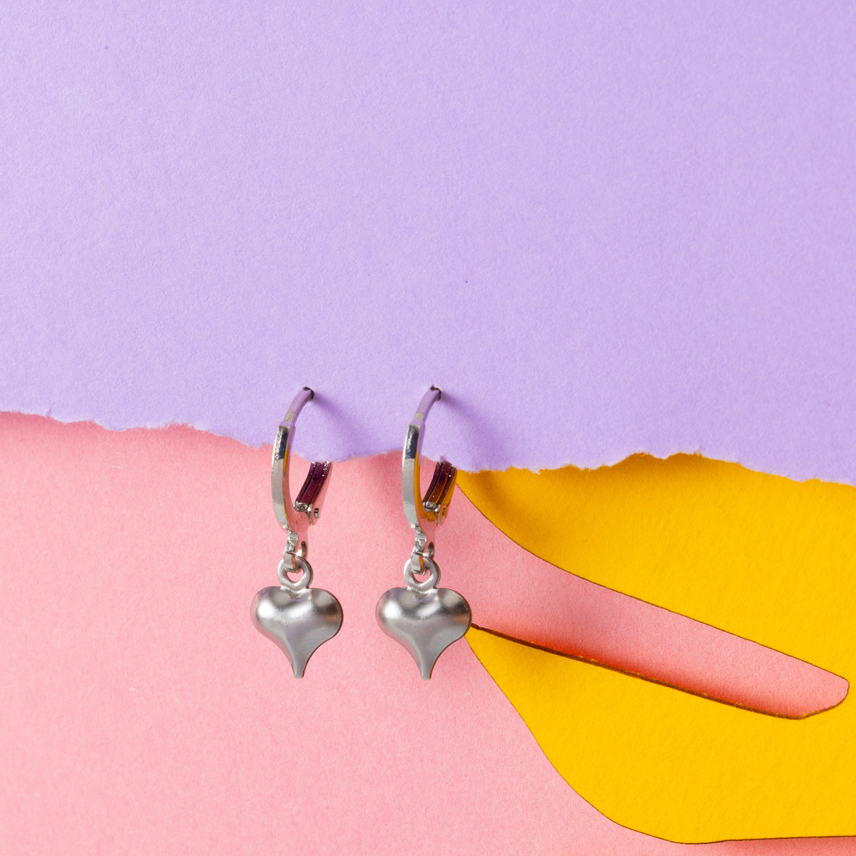 Hearts 3d Huggie Hoops Silver