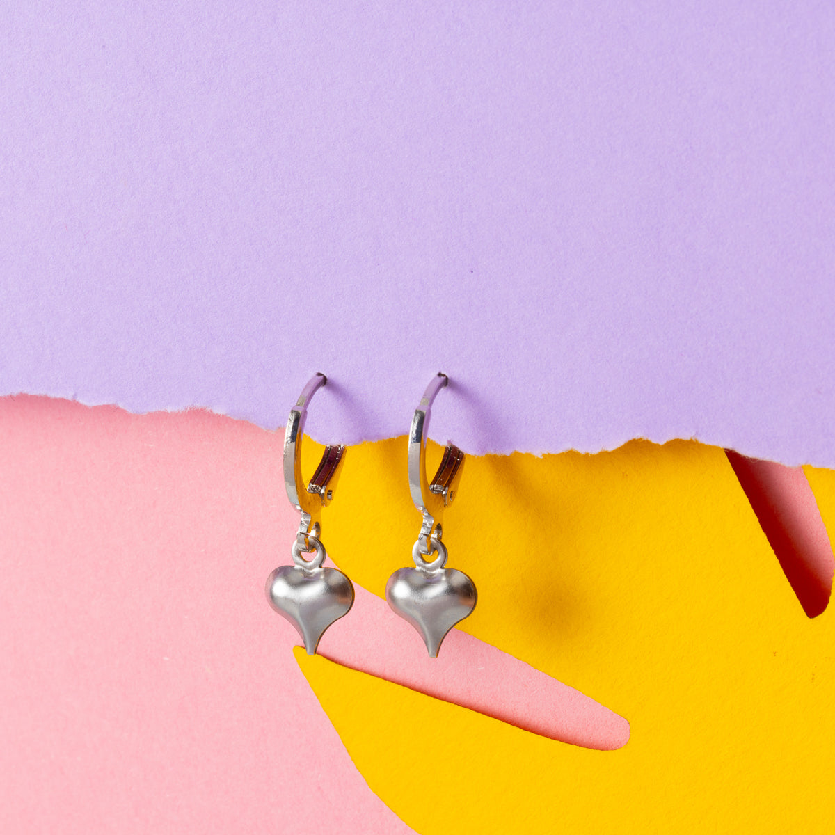 Hearts 3d Huggie Hoops Silver