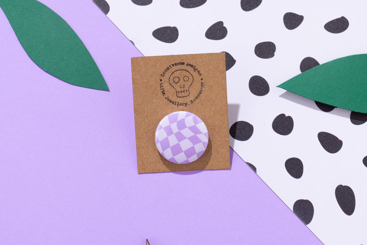 Lilac and white curved chequer 25mm Button Badge
