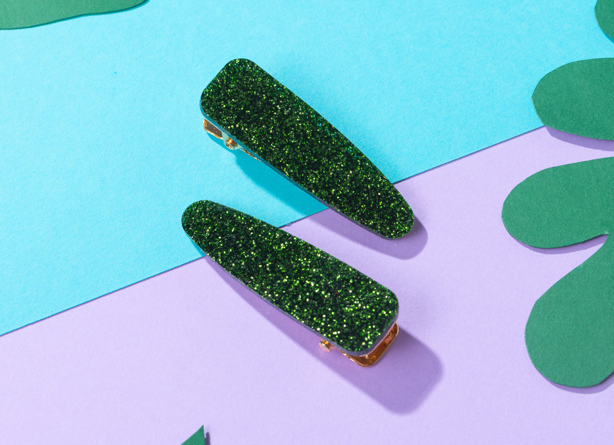 Moss Green Glitter Hairclips