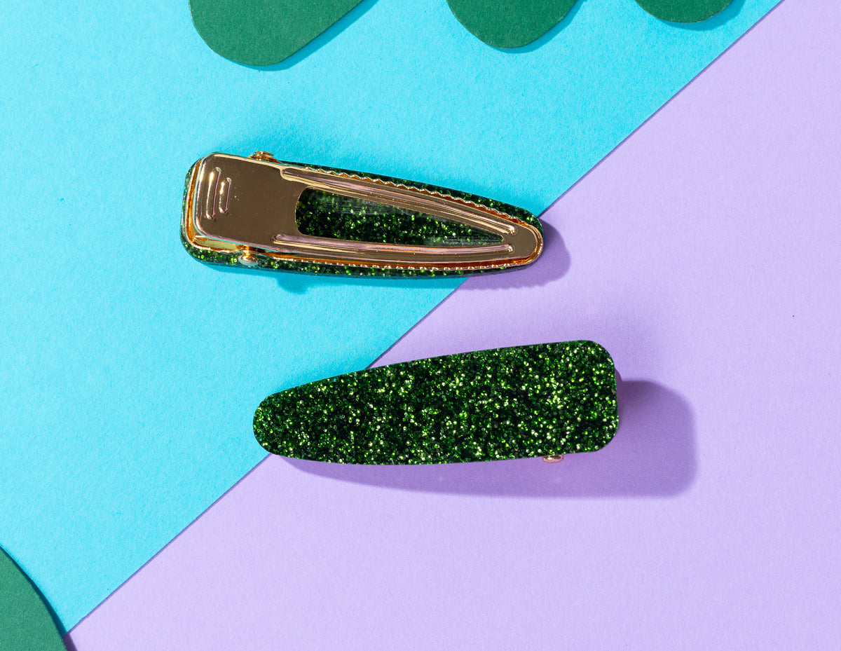 Moss Green Glitter Hairclips
