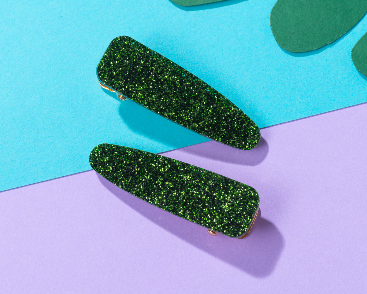 Moss Green Glitter Hairclips