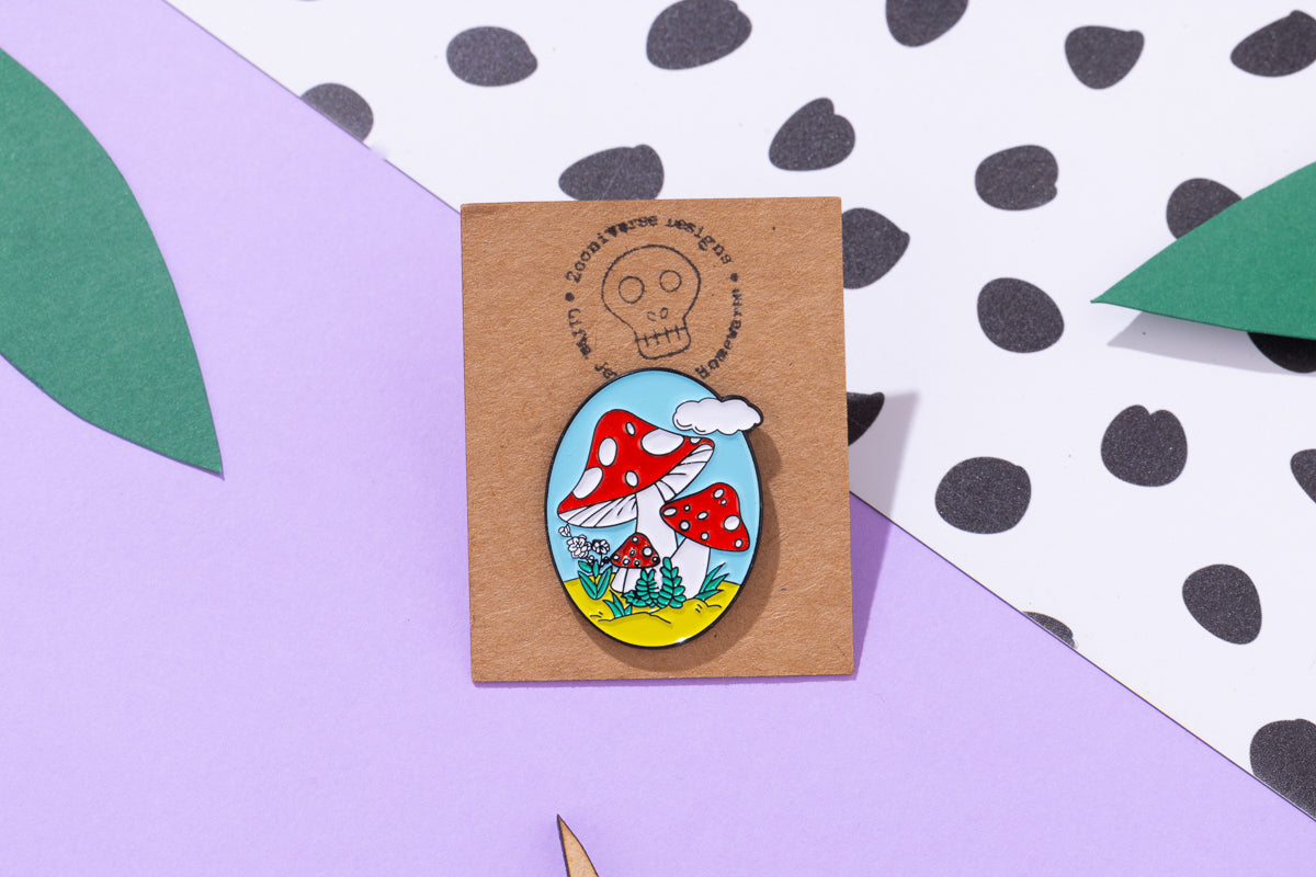 Mushroom Scene Enamel Pin