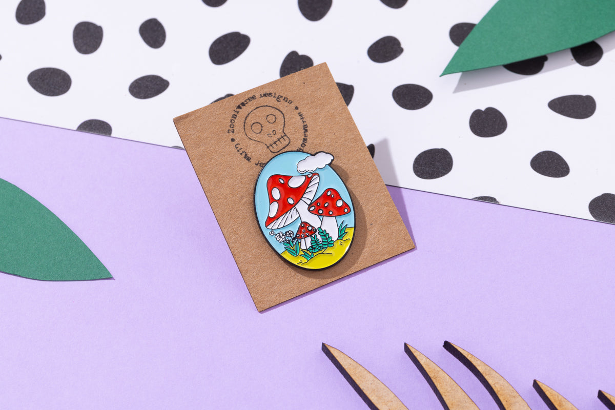 Mushroom Scene Enamel Pin