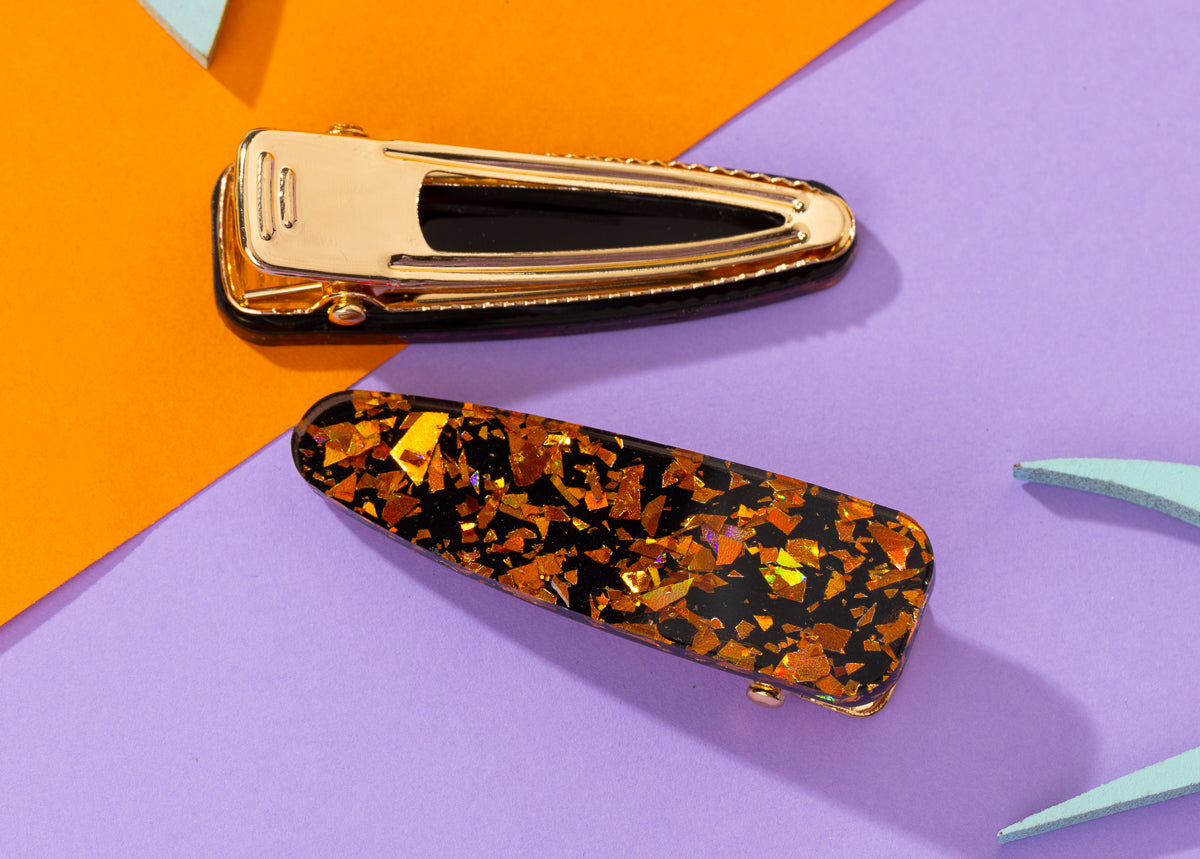 Orange chunky glitter Hairclips