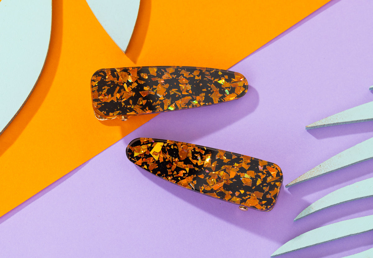 Orange chunky glitter Hairclips
