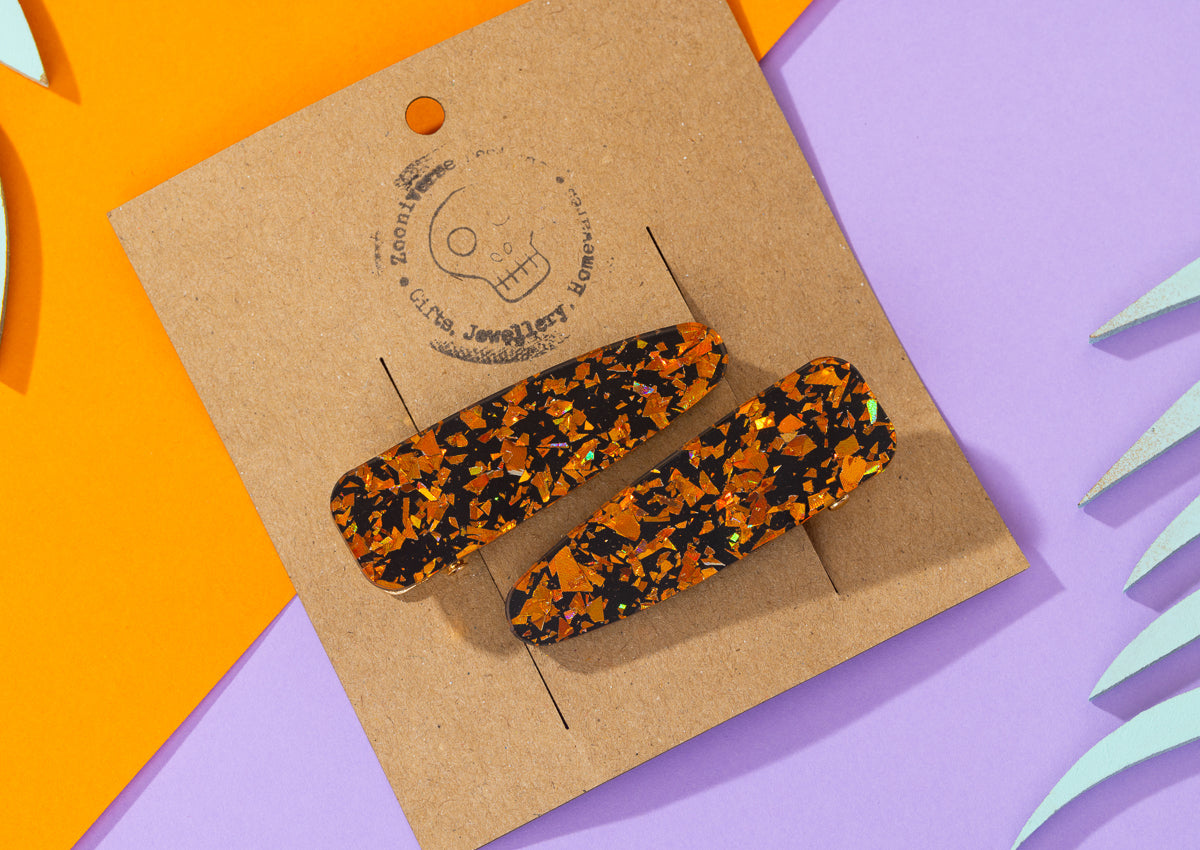 Orange chunky glitter Hairclips