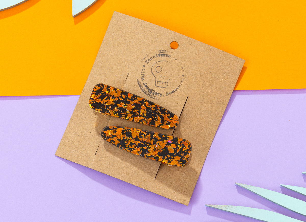 Orange chunky glitter Hairclips