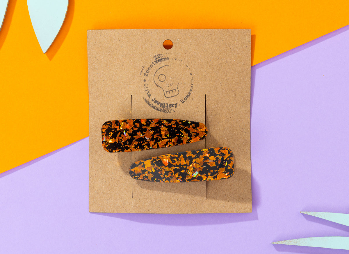 Orange chunky glitter Hairclips