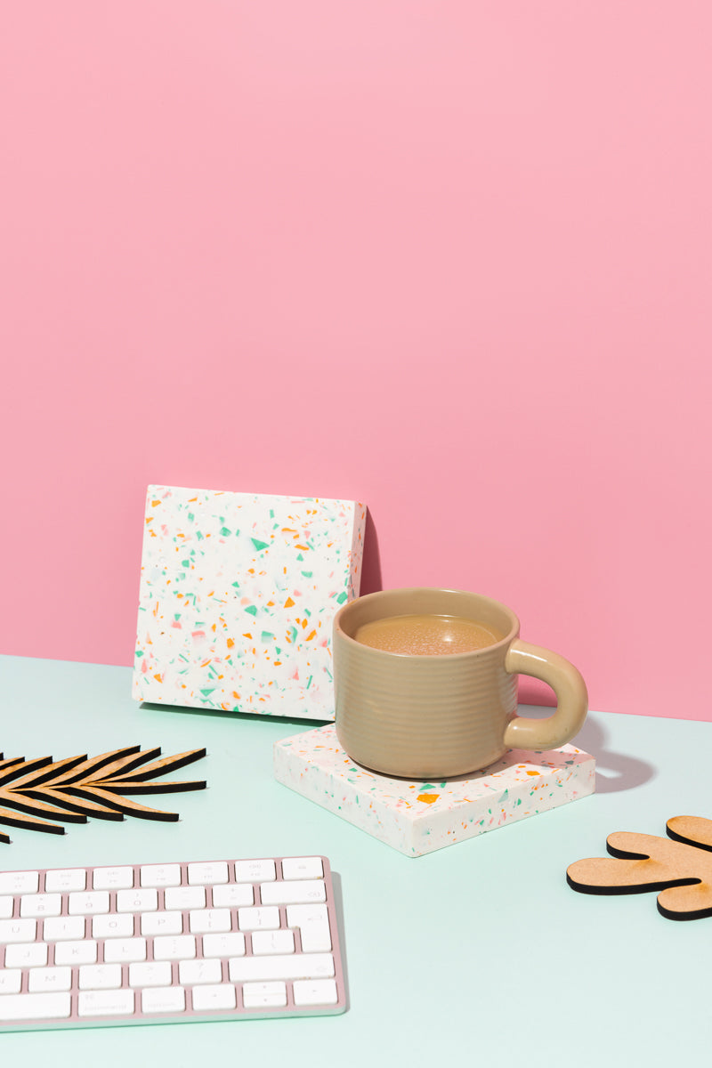 Pink, Teal, Orange, White Coasters