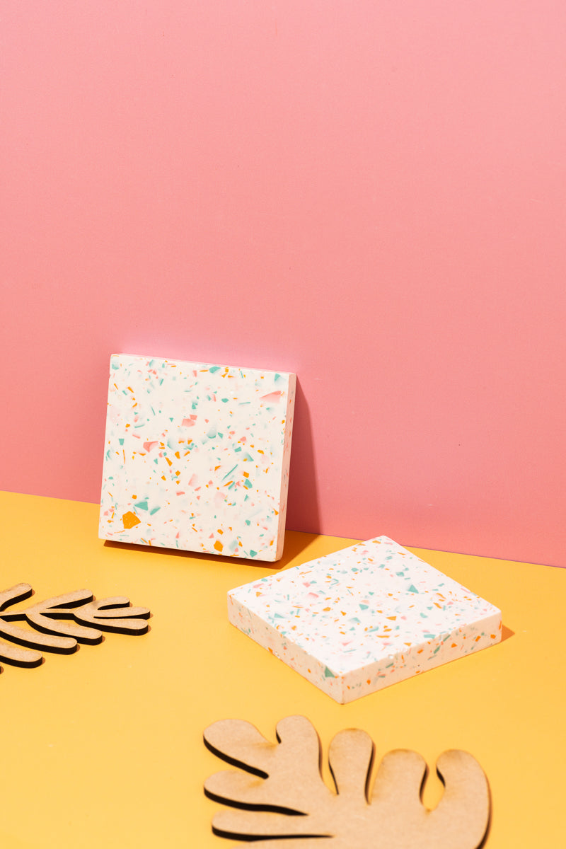 Pink, Teal, Orange, White Coasters