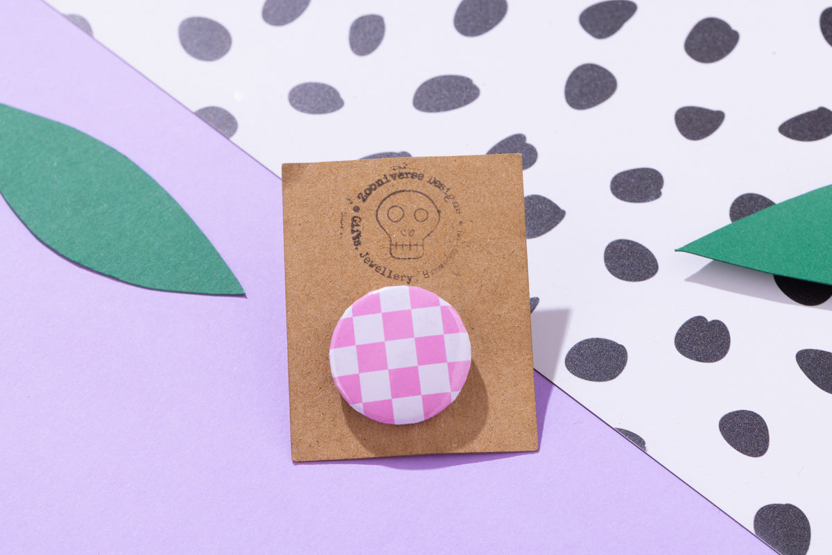 Pink and White Chequer 25mm